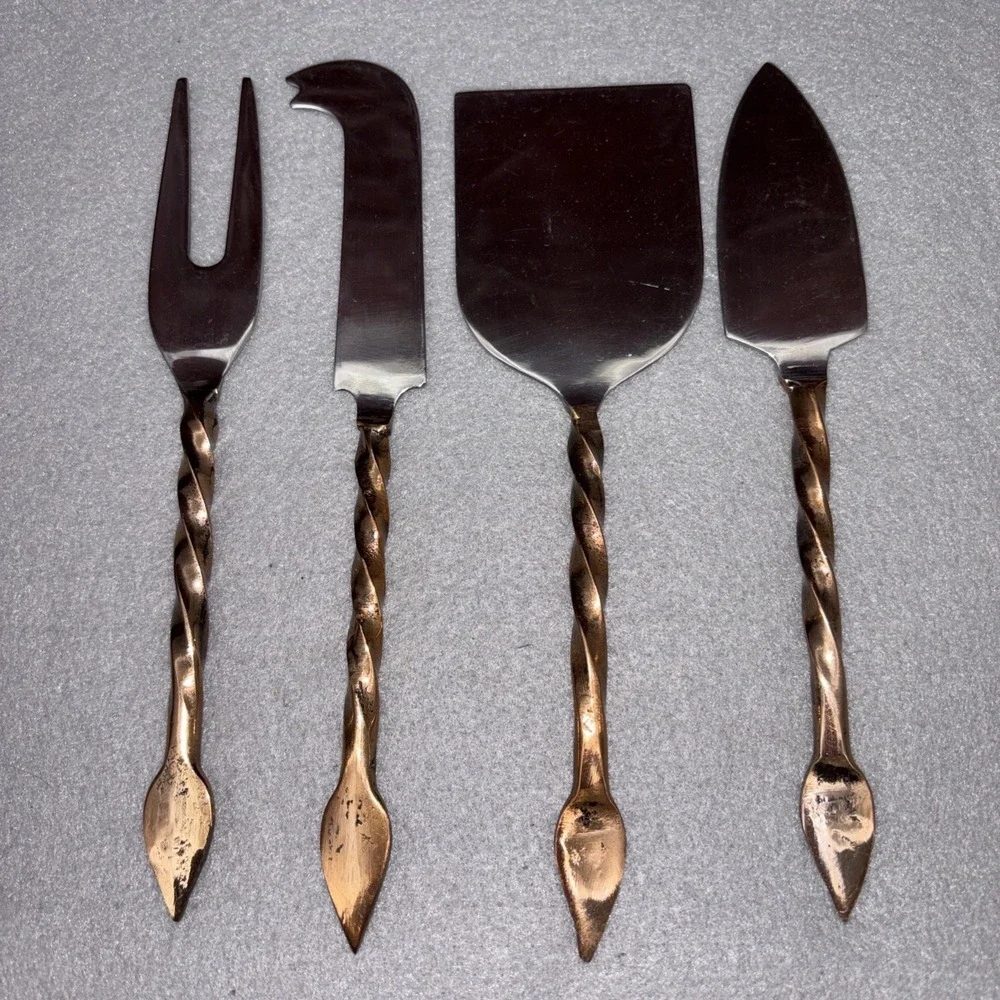 Forged Cheese Board Serving‎ Utensil Set 4pc Stainless Steel Twisted Handles EUC